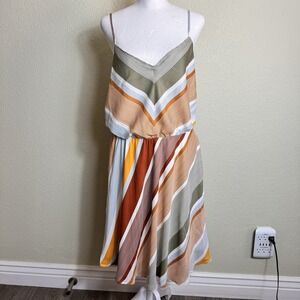 Lauren Conrad Women's Dress Orange Red Gray Stripes Size 14 NWT Spaghetti Straps